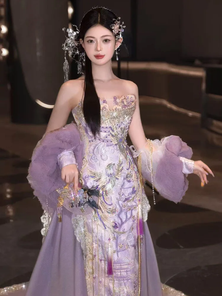 

Китайское свадебное платье Xiuhe, одежда для невесты, новинка 2024, женский костюм Тан с драконом, Фениксом, традиционный комплект Ципао, вышитый ханьфу