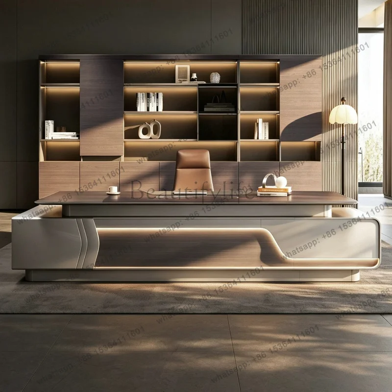 LJY Modern light luxury boss desk senior sense office desks and workstations computer table motion tables file cabinet furniture