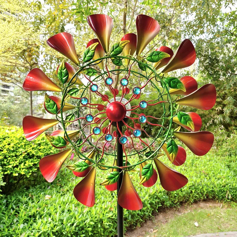 New Metal Color Garden Sunflower Solar Lights Decoration Double-Sided Rotating Ornaments Windmill Garden Yard Outdoor Decoration