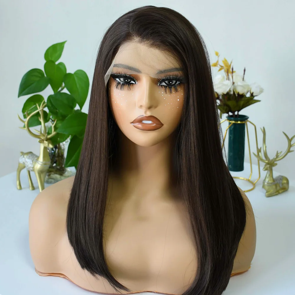 باروكة بوب قصيرة بني داكن عالي الدقة باروكة أمامية من الدانتيل الشفاف باروكات بوب مستقيمة مقطوعة مسبقًا 13 × 4 باروكات أمامية من الدانتيل اصطناعية perruque