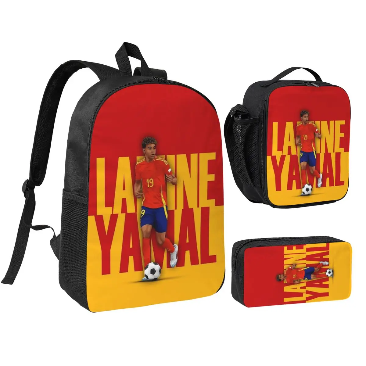 Lamine Y-Yamal 3pecs/set Backpack for Student Football Soccer Laptop Computer Daypack Lunch bag Pencil Case