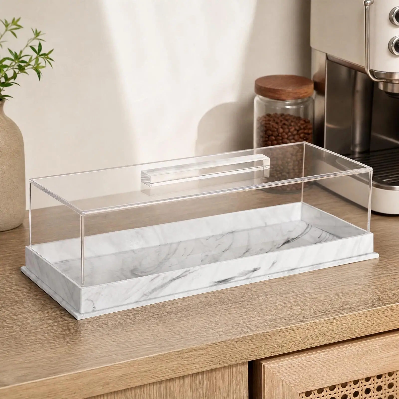 Dustproof Acrylic Bread Box Display Stand Clear Dessert Showcase with Lid for Cafe Countertop Organization