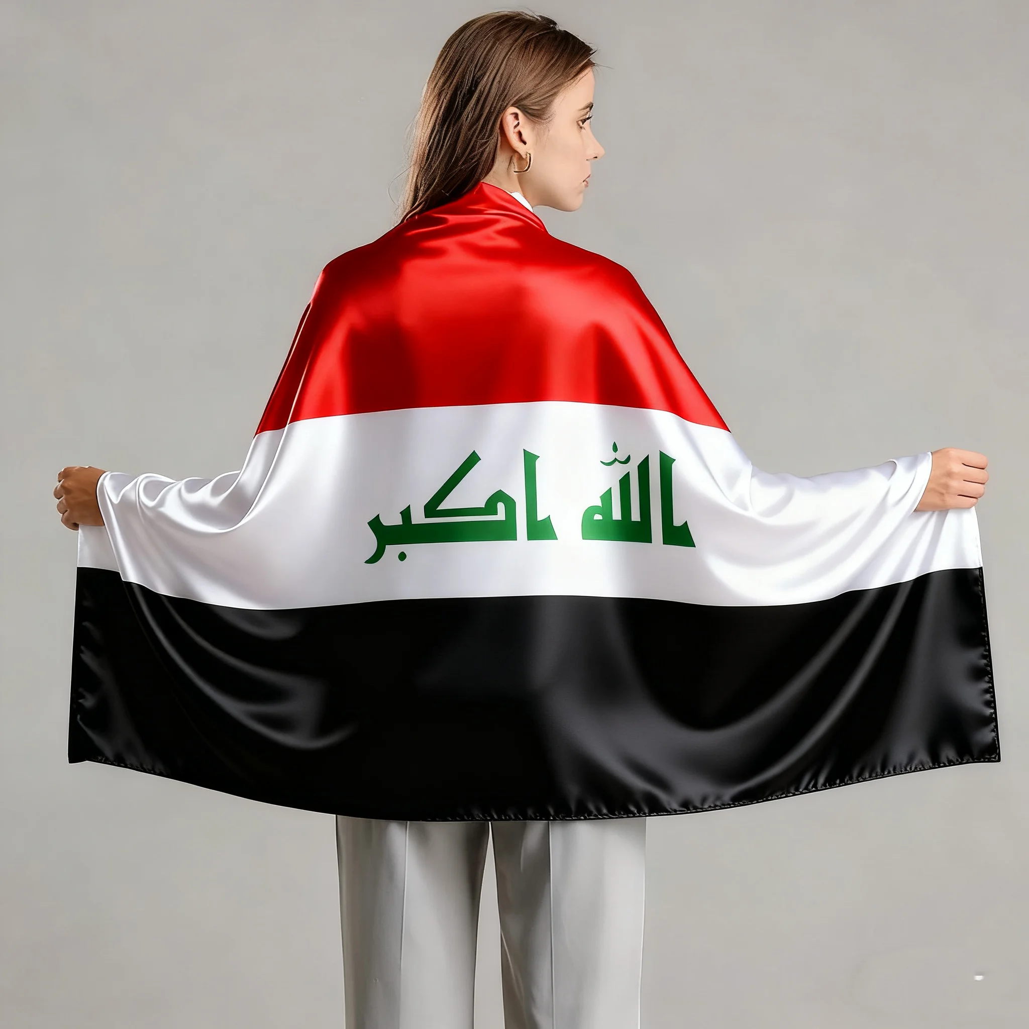FLAGap 90X150CM The official flag of Iraq reads' Allah is Almighty ' with 2 buckles