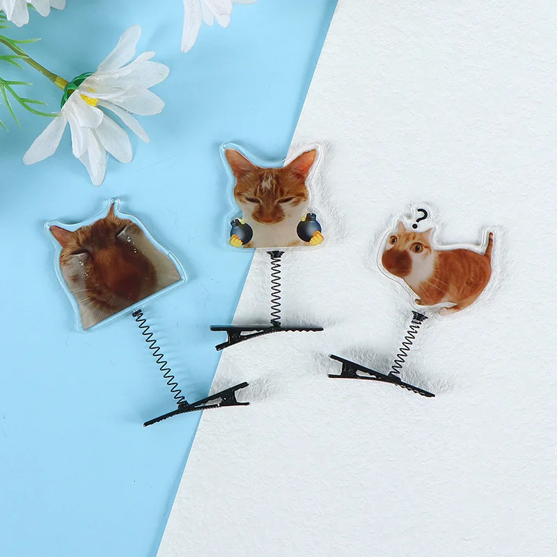 

Funny Cat Meme Acrylic Hair Clip Confused Kitten Memes Cry Cat Carrying Bombs Cute Spring Hairpins Headwear Gift for Women