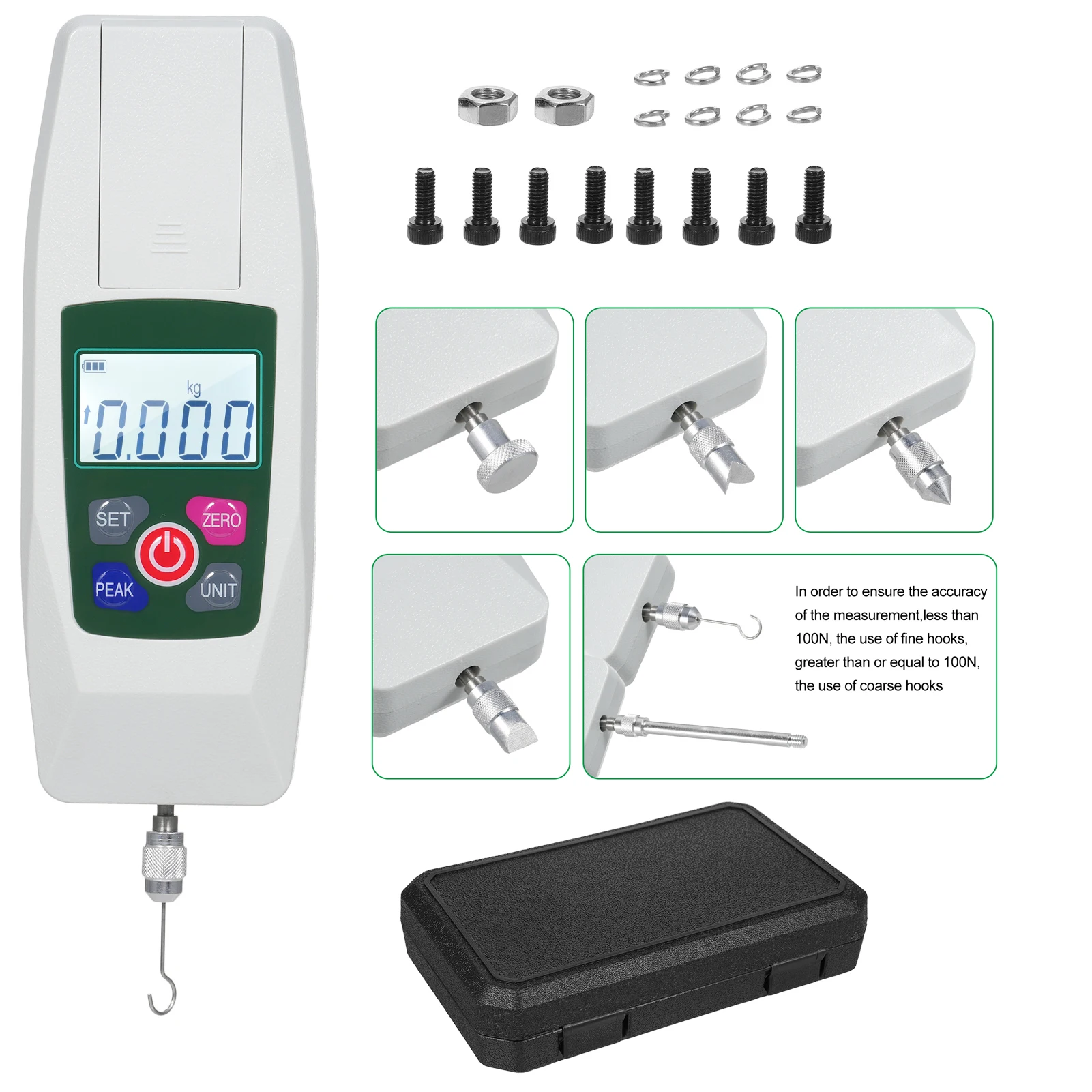 DigitalForce Gauge 500N/50kg/110lb/1800oz Push and Pull Tester Meter Mini Dynamometer with 4 Measurement Units