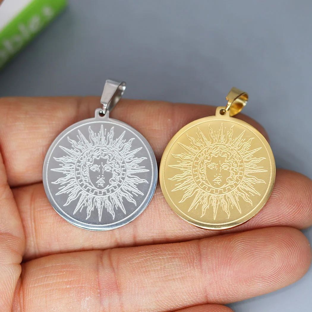 2pcs Stainless Steel Ancient Greek God of the Sun Helios Amulet Pendant Charm for Jewelry Making Necklace Keychain DIY Accessory