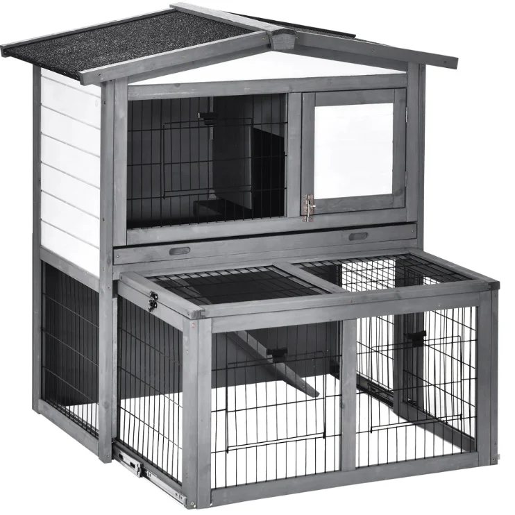 Rabbit Hutch Rabbit Cage Outdoor Chicken Coop Large Wooden Bunny Cage With Removable Tray and Anti-Slip Ramp Waterproof Roof