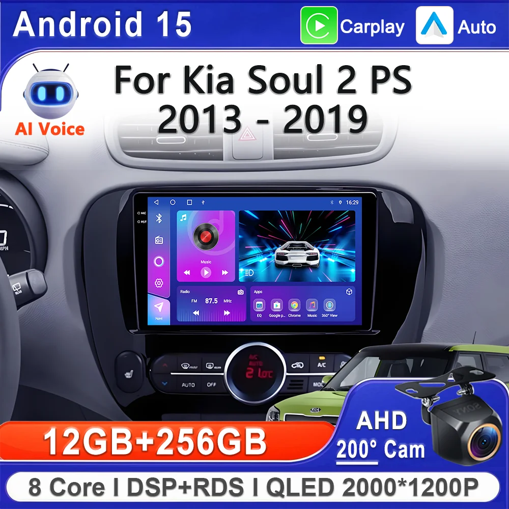 Android 16 2K Incell Screen Multimedia Stereo For Kia Soul 2 PS 2013 - 2019 Touch Screen High-performance CPU GPS Navigation HDR