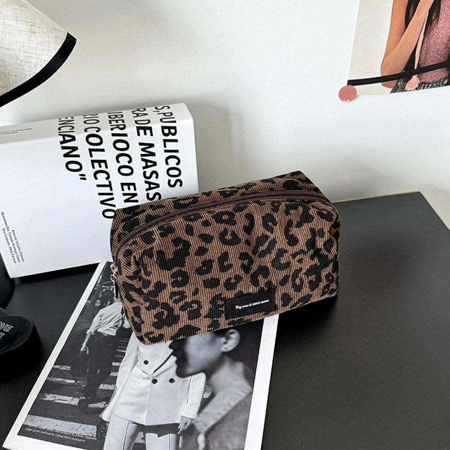 Bolsa de maquillaje única con estampado de leopardo • Organizador de cosméticos de gran capacidad • Bolsa de almacenamiento de lápiz labial