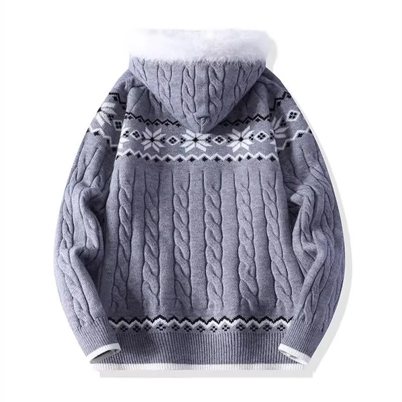 الخريف الشتاء سترة مشغولة من الصوف للرجال فضفاض الصوف Sweatercoat مقنعين عادية سميكة الدافئة سستة الحياكة سترة أبلى رجل