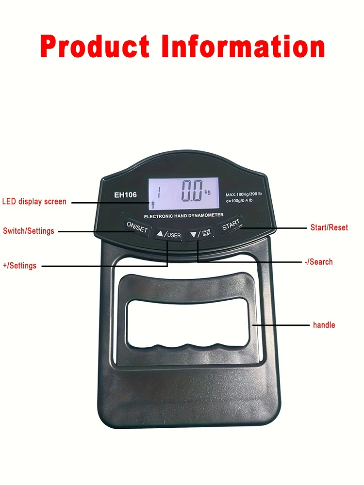 1pc Adjustable Digital Grip Dynamometer with LCD Display, Hand Grip Strength Trainer with 2AAA Battery Powered(Without Battery)