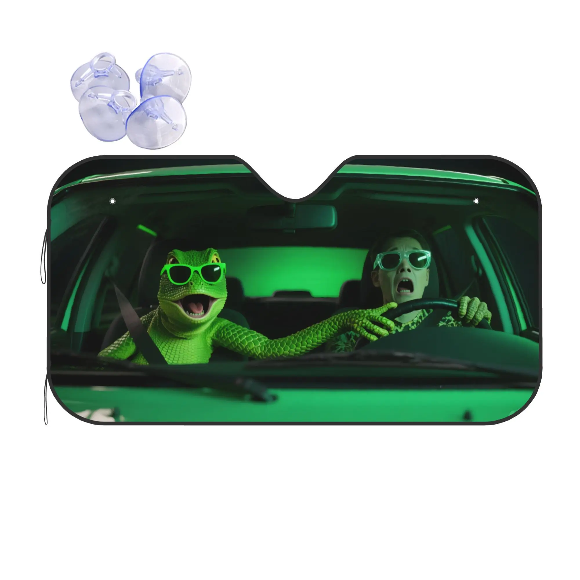 1 Lizard-Themed Car Sun Visor With UV Protection - Adjustable Roll-Up Front Windshield Cover For Summer Travel, Durable Polyeste