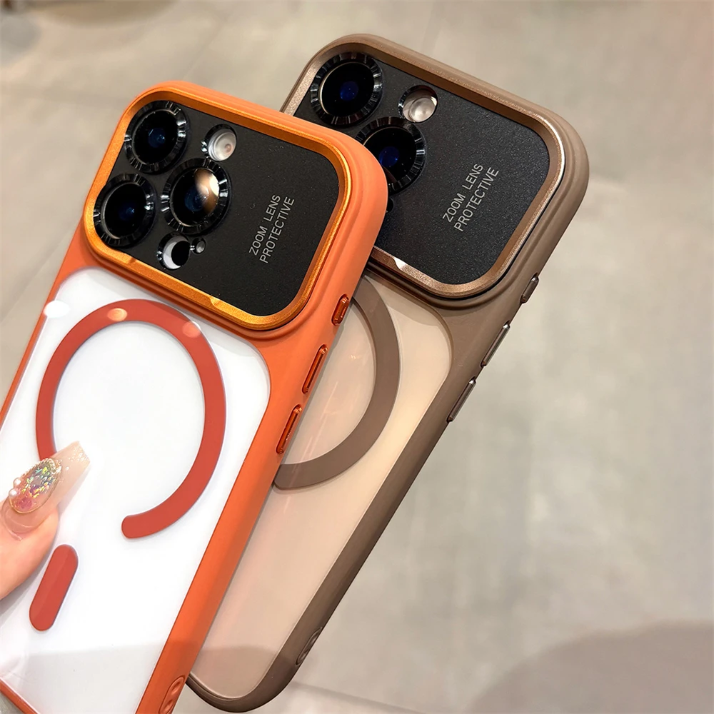 حافظة حماية فاخرة للعدسات المعدنية المغناطيسية لهاتف آيفون 17 16 15 14 13 Pro Max Plus لغطاء شفافة أكريليك Magsafe #3