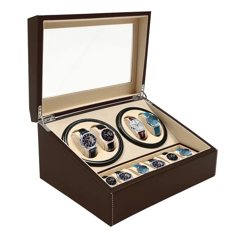 4+6 Automatic Watch Winder Display Box PU Leather Watch Storage Case Black/Brown Jewelry Shaker Watch Box for Men And Women