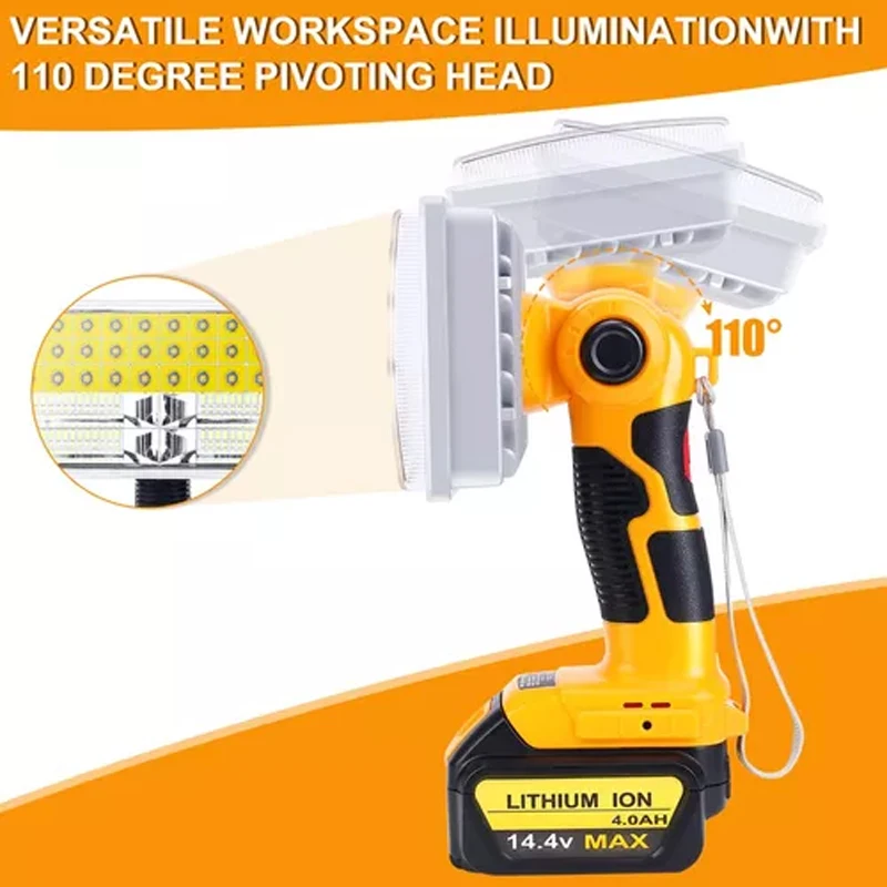 9 Cal 40W LED światło dla Dewalt DCB201 DCB200 18V akumulator litowo-jonowy odkryty LED światło robocze reflektor latarka z USB