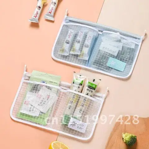 1/2pcs Portable Mesh Bag Refrigerator Storage Seasoning Food Snacks Net Bag Double Compartment Hanging Bag Kitchen Accessories