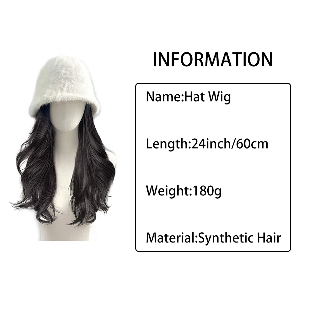 Synthetic Long Wavy Hat Wigs Bucket Hat Wig Fisherman Hat Heat Resistant Warm Soft Hat Wigs For Women