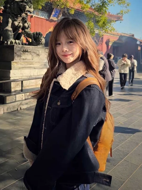 

Американский ретро-пальто из овечьей шерсти и денима, очень красивое, для миниатюрных женщин, зимнее, модное, элегантное.