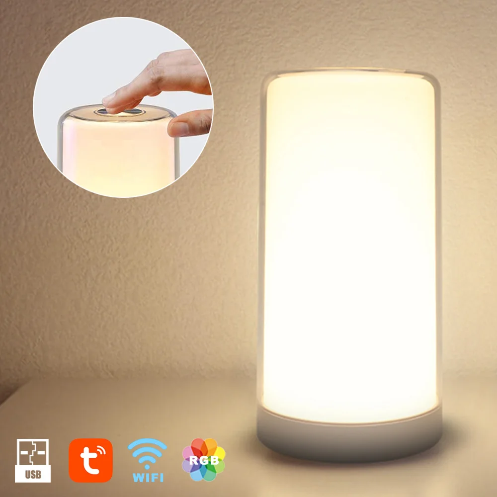 

USB Smart Night Lights RGB Dimmable LED Touch Lamp Portable Table Bedside Lamps with Alexa and Google Home Decor Nightstand Lamp