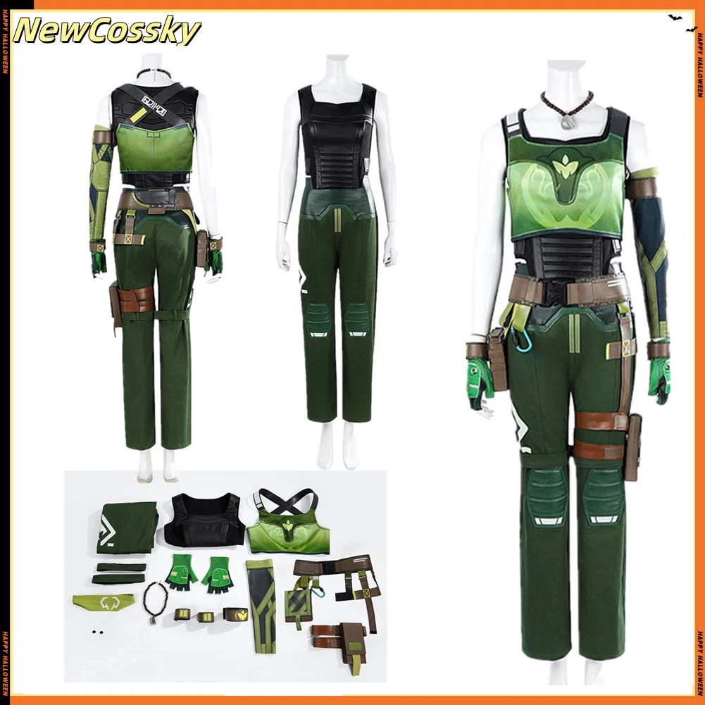 Skye Cosplay Costume Adult Women Clothing Vest Pants Straps Game VALORANT Necklace Carnival Headwear Halloween Roleplay Suit