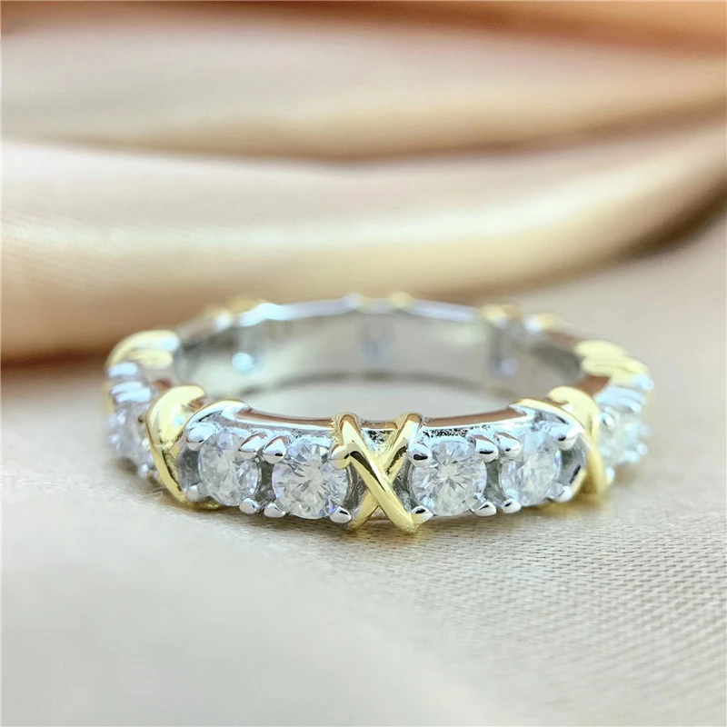 Mencheese-anillo de oro Chapado en cruz de moissanita completa para mujer, sortija individual de plata de ley S925, sortija superpuesta de diamante, 0,1 CT, 3mm