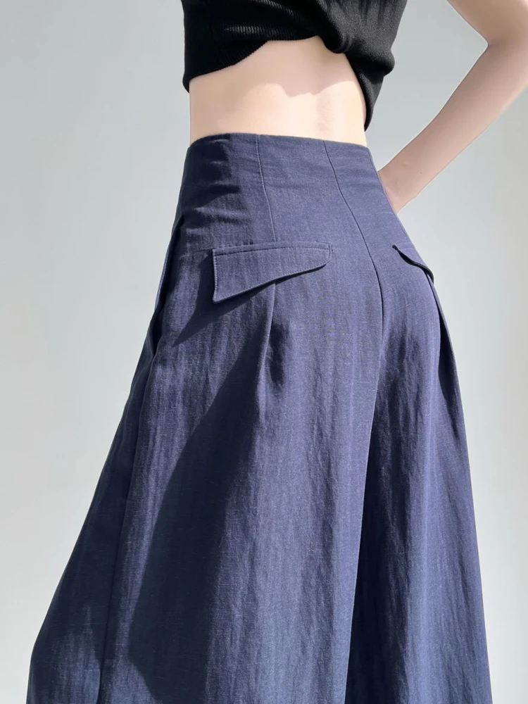 

Linen ice silk wide leg pants women summer high waist and drooping feeling cotton and linen pants slimming floor pants