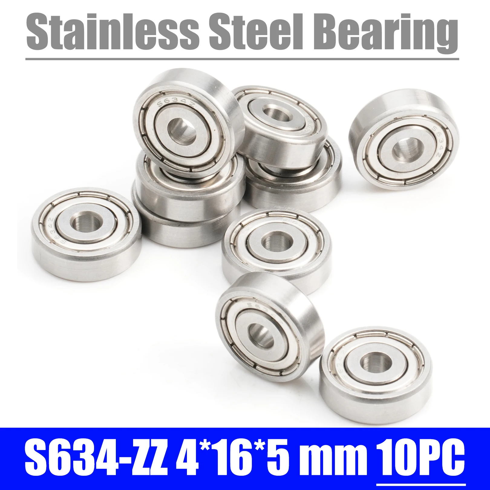 

S634ZZ Подшипник 4*16*5 мм (10 шт.) Класс S634ZZ SS 634 Z Миниатюрные шарикоподшипники из нержавеющей стали S634 ZZ