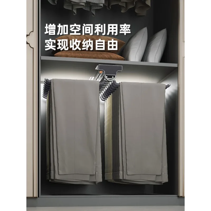 Pants Rack Wardrobe with Built-in Top-Mounted Home Pull-Out Cabinet  Multi-Functional Pants Rack with Extendable Sliding Rails