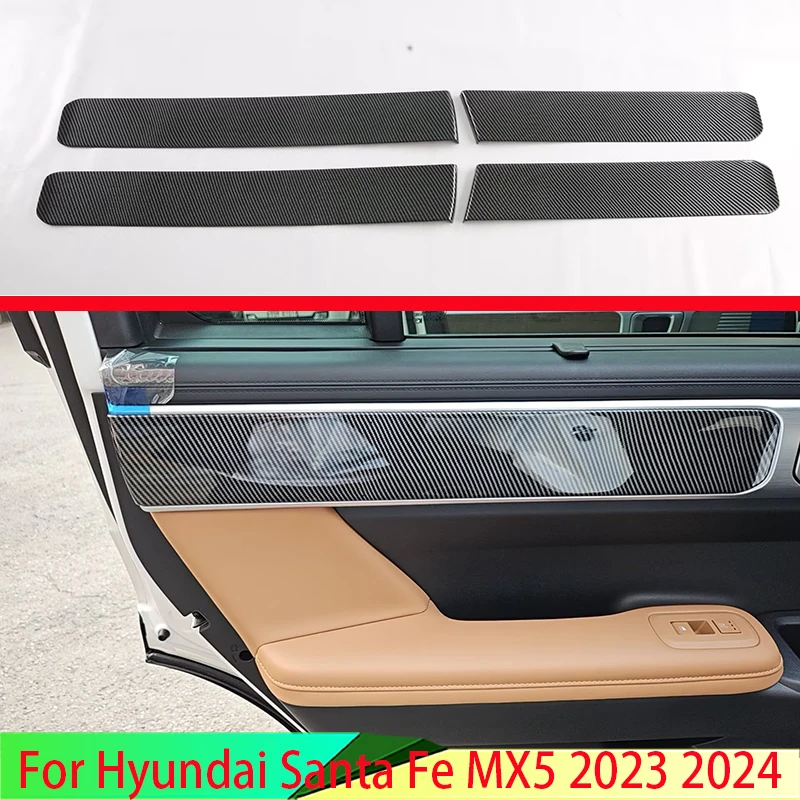 For Hyundai Santa Fe MX5 2023 2024 Carbon Fiber Style Car Inside Door Garnish Body Trim Accent Molding Cover Bezel Styling