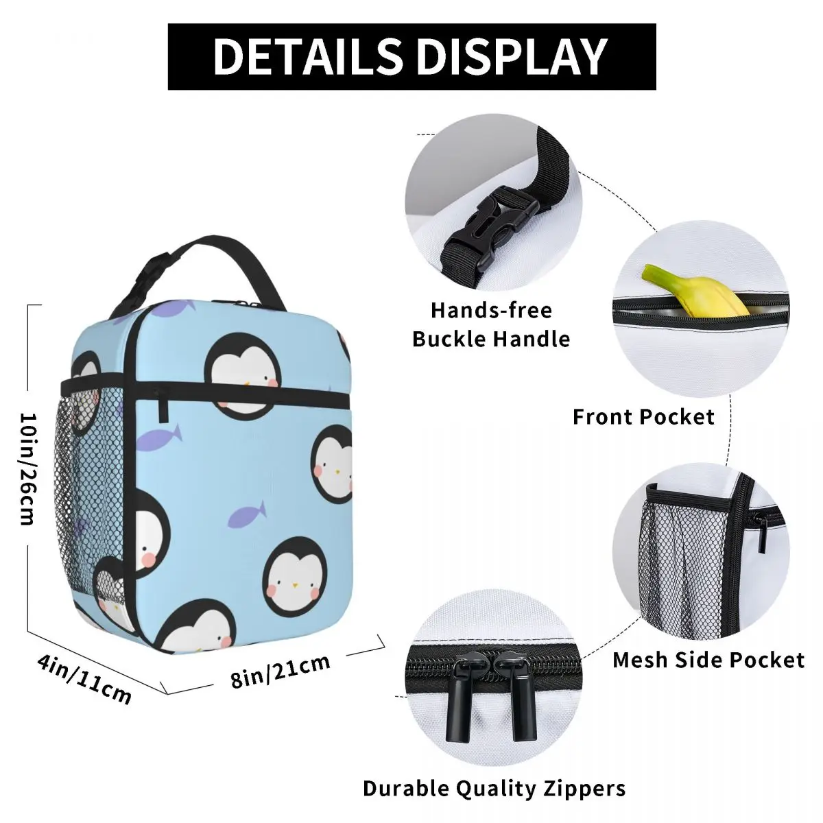 Bestselling Penguin Neoprene Texture Picnic Lunch Bag Teen School Insulated Lunch Bag