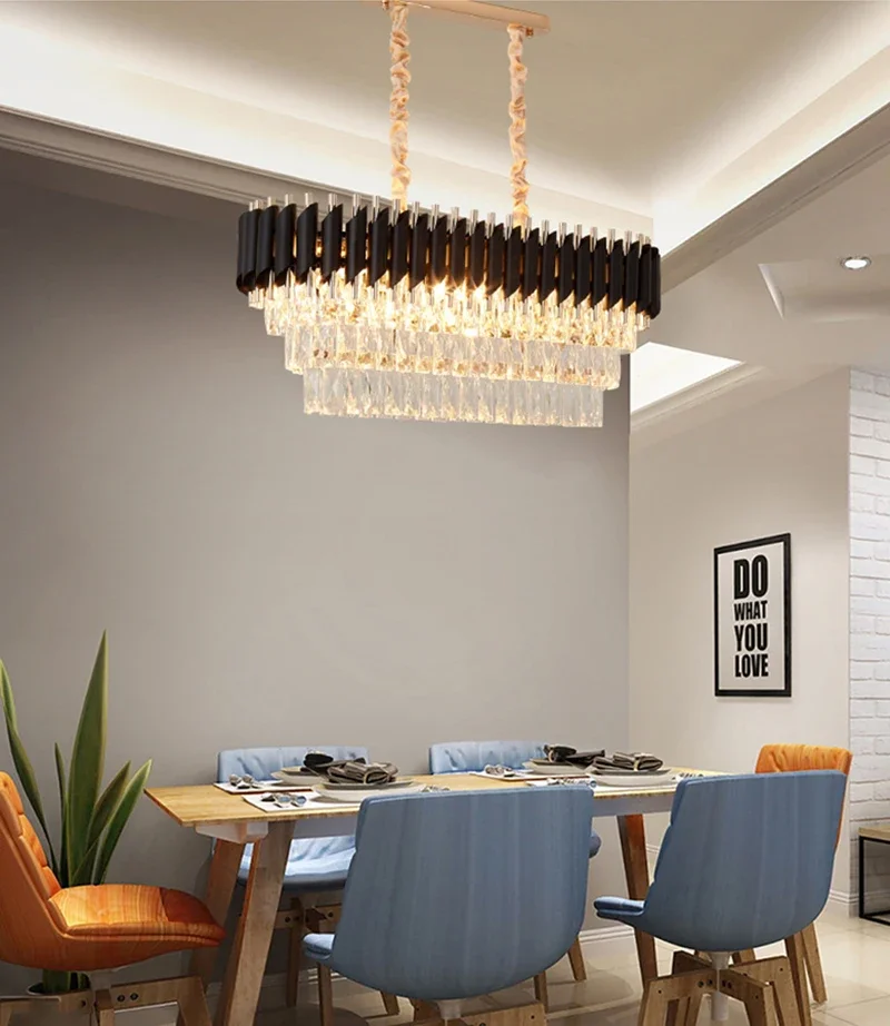 

Modern Crystal Chandelier For Kitchen Island Living Room Black Light Home Decor Luxury Oval Indoor Lighting