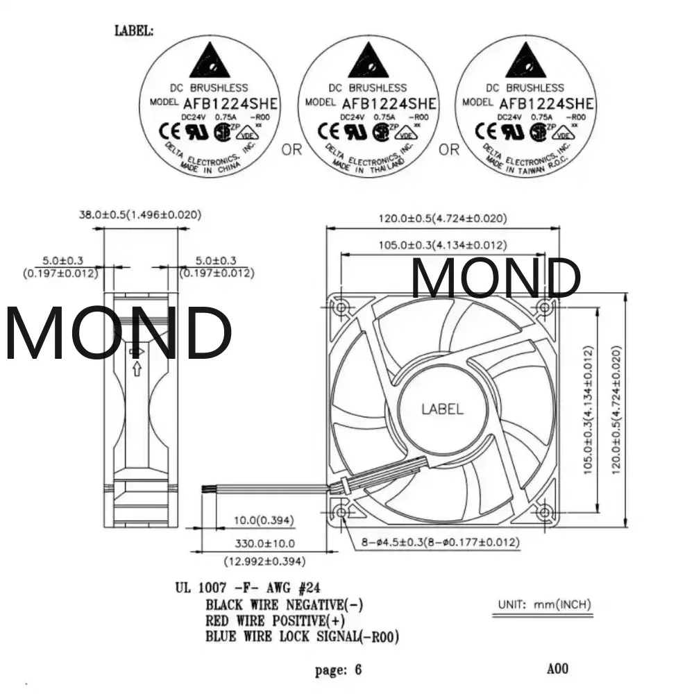 AFB1224SHE-C Delta fan12038 DC24V 0.75A อินเวอร์เตอร์พัดลมระบายความร้อน AFB1224EHE/GHE-C รุ่นปรับปรุง