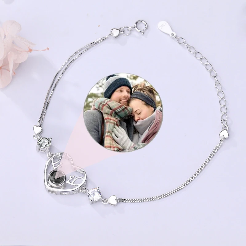 

Personalized Photo Custom Jewelry Gift Heart-Shaped Projection Photo Bracelet Women's Commemorative Gift Valentine's Day gift