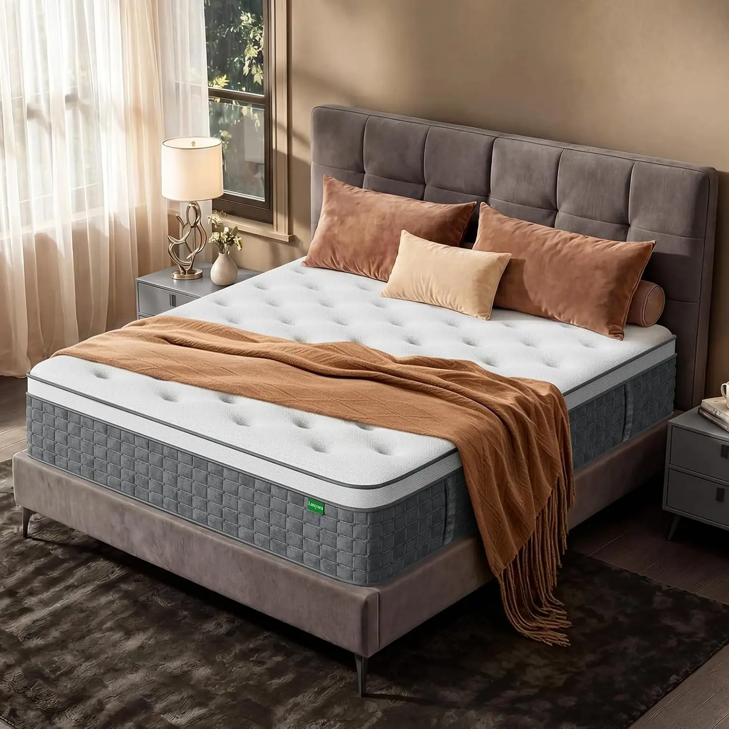Plush Queen Mattress 14 Inch Pocket Spring Pressure Relief Cooling Motion Isolation CertiPUR-US, Customized