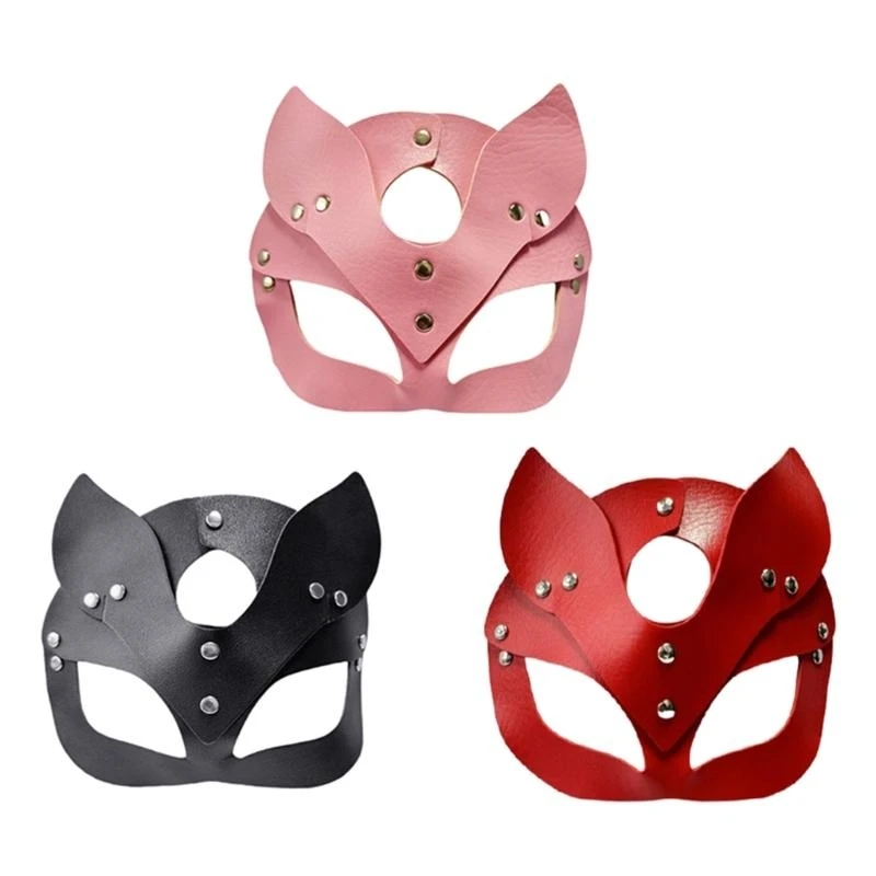 39BD Contemporary Catwomen Roleplay Mask Soft PU Leather Costume Accessory Construction Adjustable Headpiece For Adults