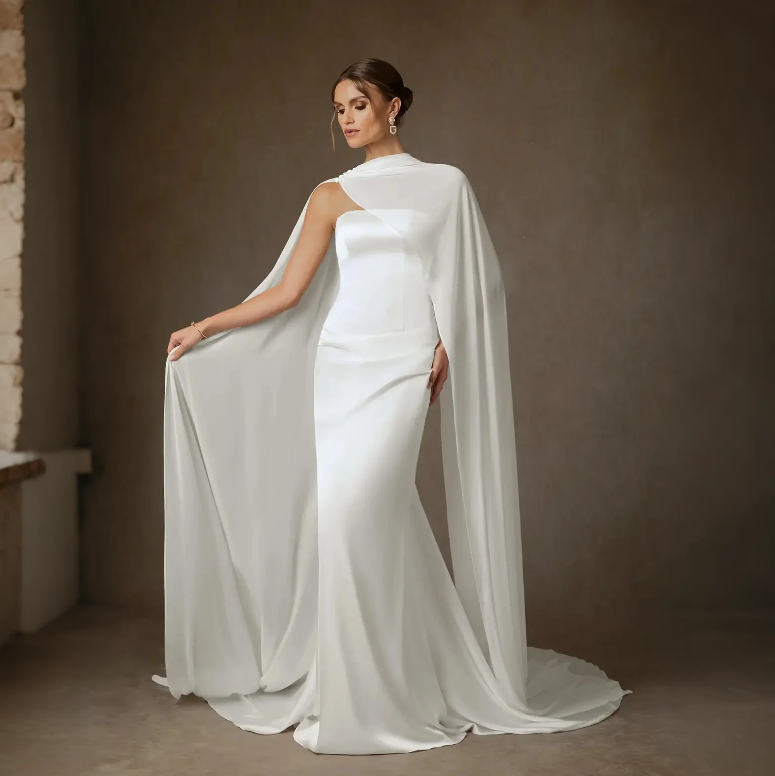Melly Wedding Dress High Quality Strapless Dresses for Women Satin Mermaid Sweep Train With Shawl vestido de novia Customized