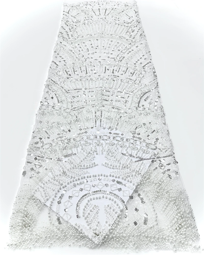 

African French Sequined Tulle Lace Fabric Beaded Embroidered High-Quality Nigerian Dress Material for Party Wedding