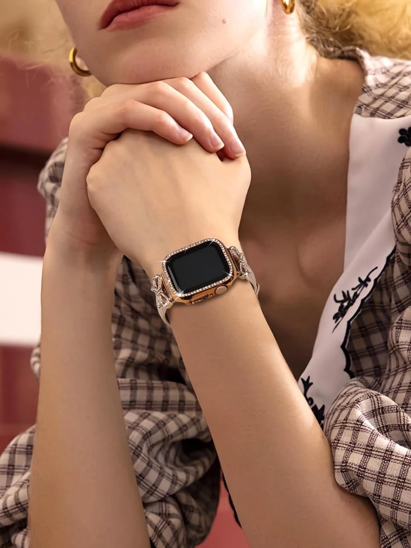 2 шт. ремешок с бантом для Apple Watch 40/41/42/44/45/46/49, женский блестящий кожаный ремешок со стразами, для iWatch SE серии 10 9 8 7 6 5 4