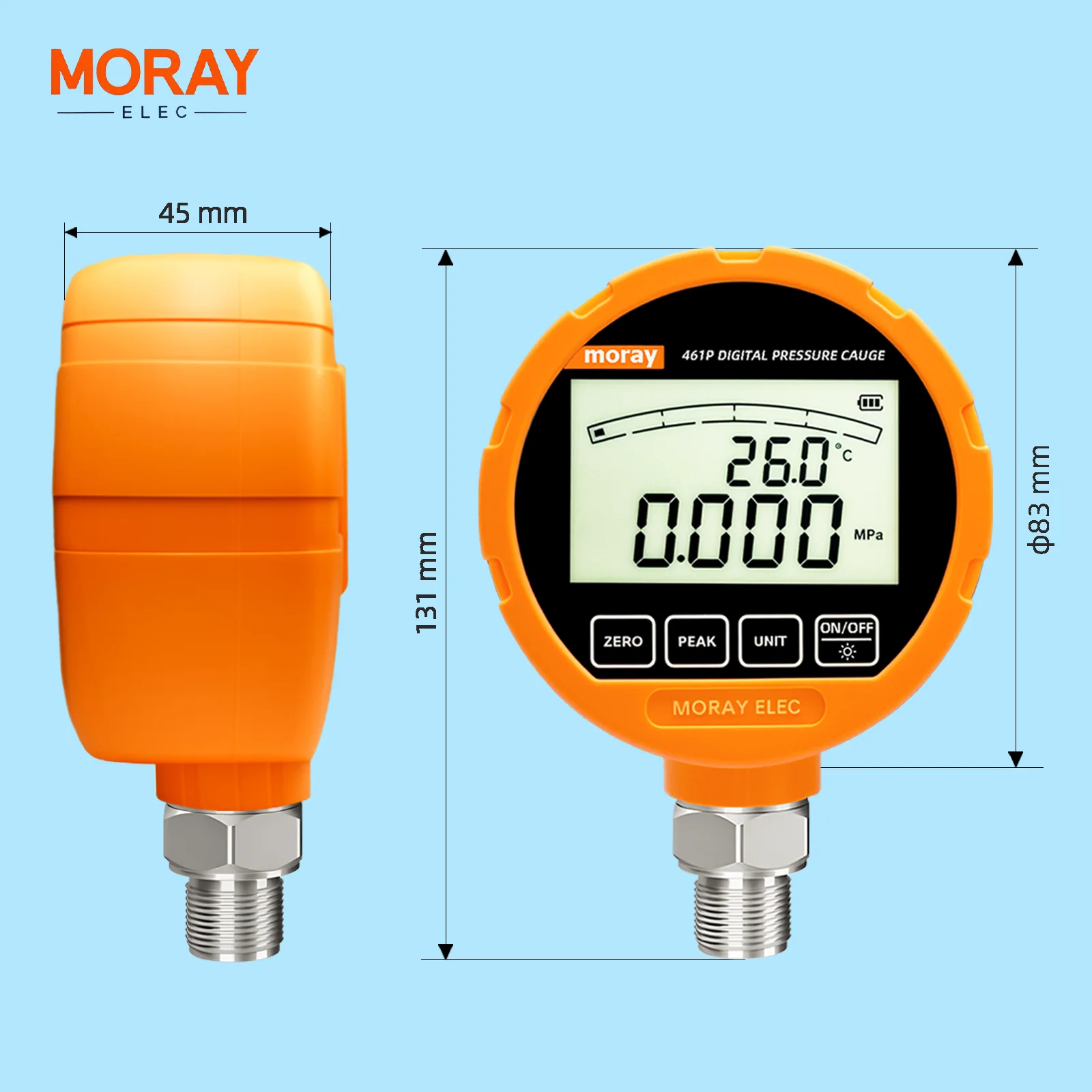 Moray ME461P عالية الدقة الرقمية مقياس الضغط الهيدروليكي الحجاب الحاجز 316L LCD الفولاذ المقاوم للصدأ الغاز السائل الوقود المعاير