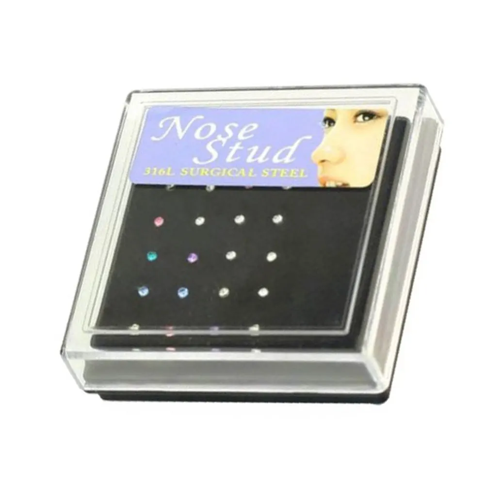 24 szt. mieszanych kolorów kolczyków do nosa ze stali nierdzewnej z kryształkami, chirurgiczna biżuteria piercingowa, bezbolesna, bezpieczna, elegancka dla kobiet i mężczyzn.