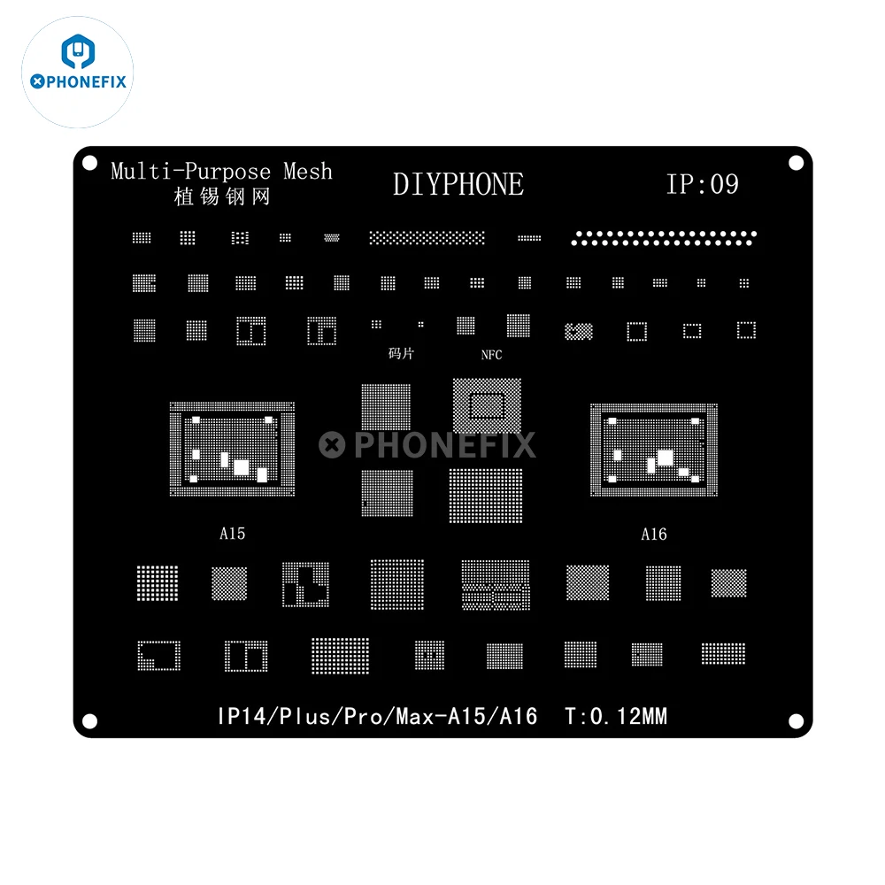 Imagem -06 - Conjunto de Kit de Estêncil de Reballing Bga de Aço Preto para Iphone 16 15 14 13 12 11 Pro Max x 8p Cpu de Aço Preto ic Chip Rede de Solda de Estanho