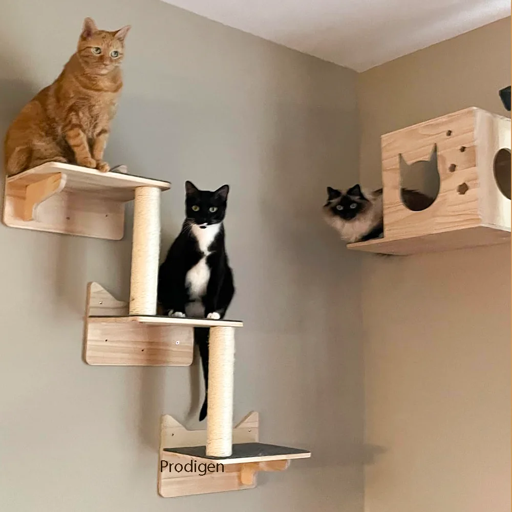 Cat Wall Furniture Floating Wall Shelf Jumping Platform Climbing Perches Hammock Wall Steps Scratching Post For Sleeping Playing