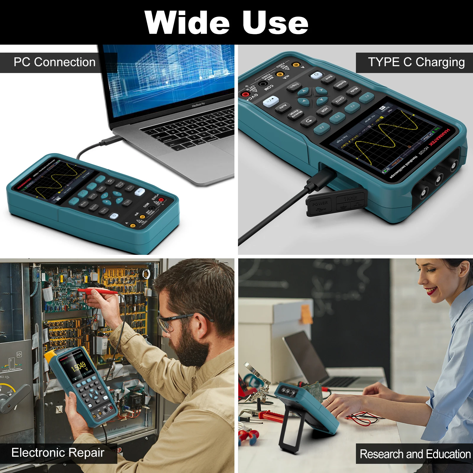 Handheld digital oscilloscope HO52 50M bandwidth multimeter dual-function portable USB2 channel automatic measurement True RMS