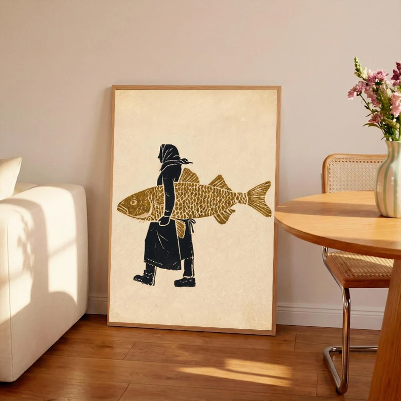 Vintage Japanese Swallow Mushroom Modern Soy Sauce Fish Bottle Wall Art Print Canvas Painting Poster Living Room Home Decor