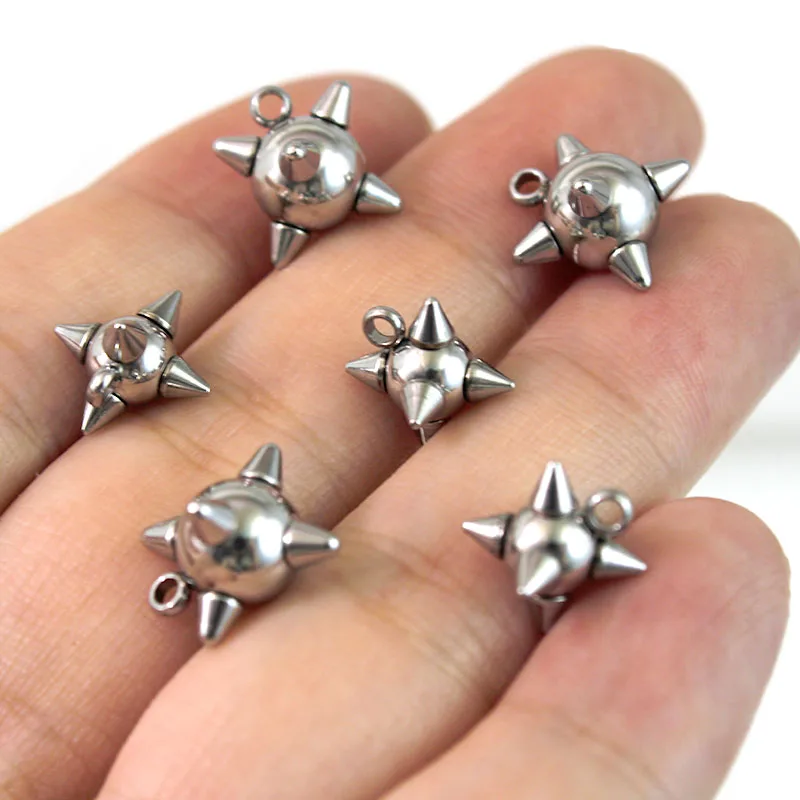 10Pcs/Lot Stainless Steel Solid Spikes Ball Charms,Meteor Hammer Pendants DIY Necklace Earrings Jewelry Making Accessories Craft