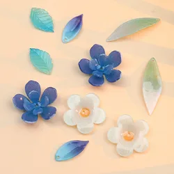 New style 50pcs/lot color print cartoon flowers leaves shape acrylic beads diy jewelry earring/garment/hair accessory