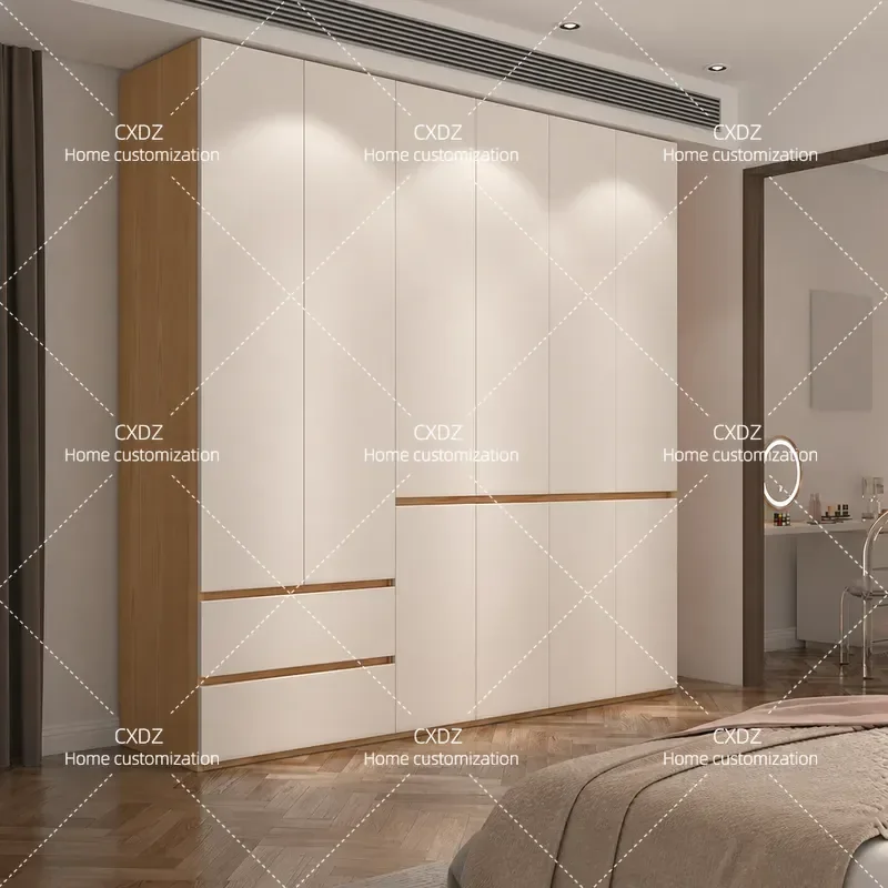 Modern Simple Sectional Wardrobe Solid Wood Cabinet ENF Grade Storage Bedroom Furniture Free Handle Design Household Closet