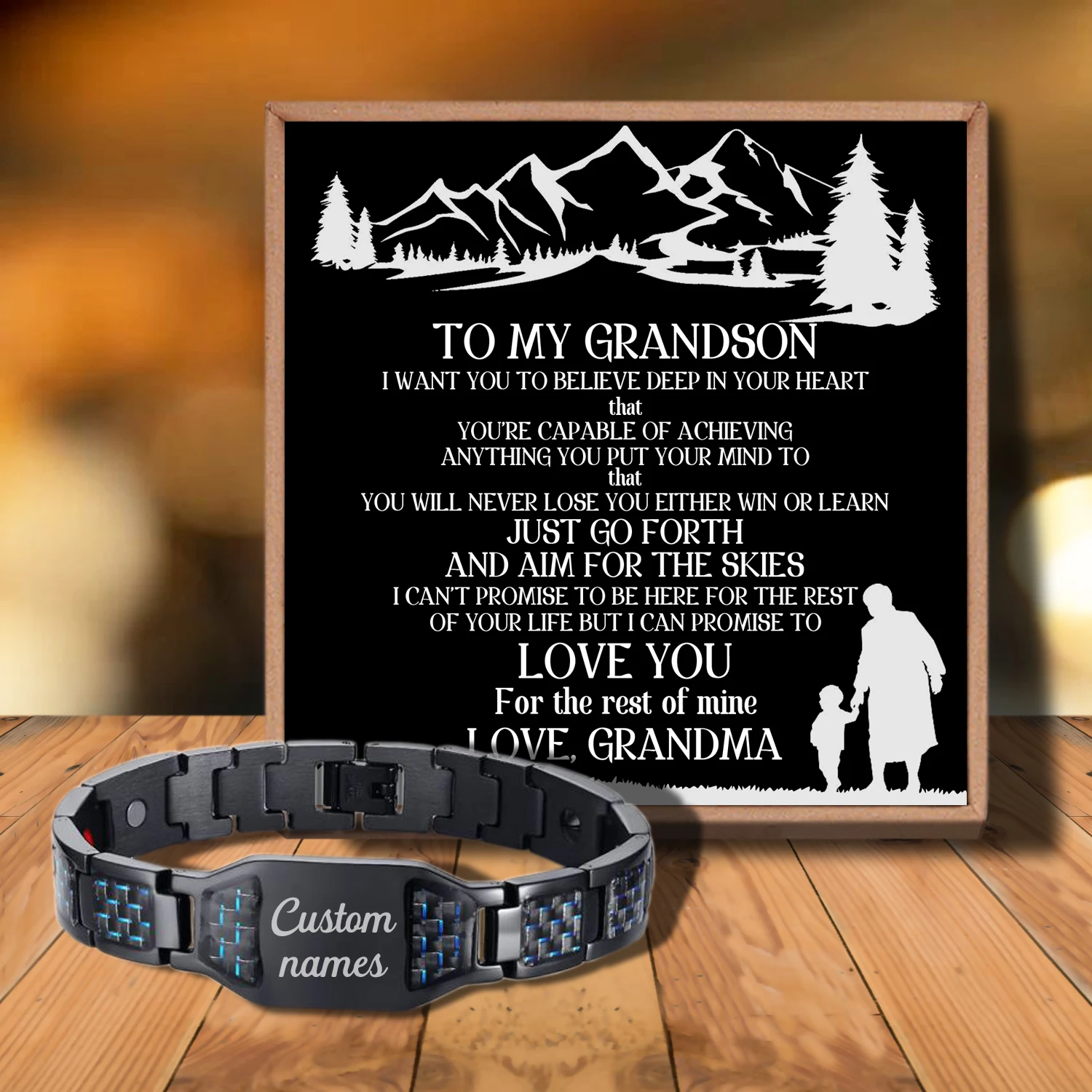 

Sac3101 To My Grandson If Ever There Is from Love Grandma Customizable Message Card Bracelet for Birthday Anniversary Holiday