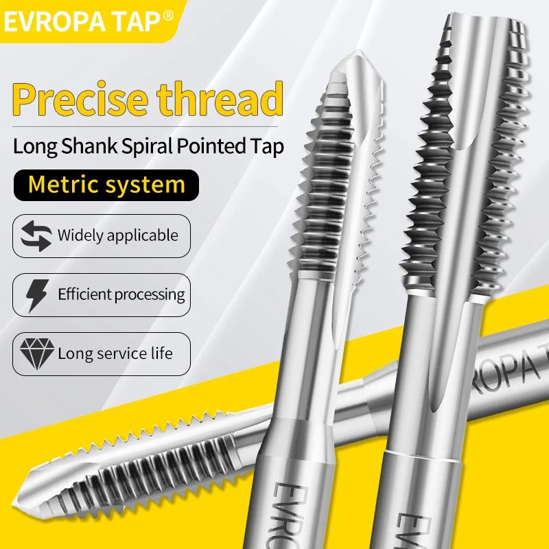 

EVROPA TAP HSSE Metric /UN Lenthen Spiral Pointed tap M2M2.5M3M3.5M4M5M6M8M10 UNC UNF 5/16 3/8 80/100/150MM Machine thread Tap