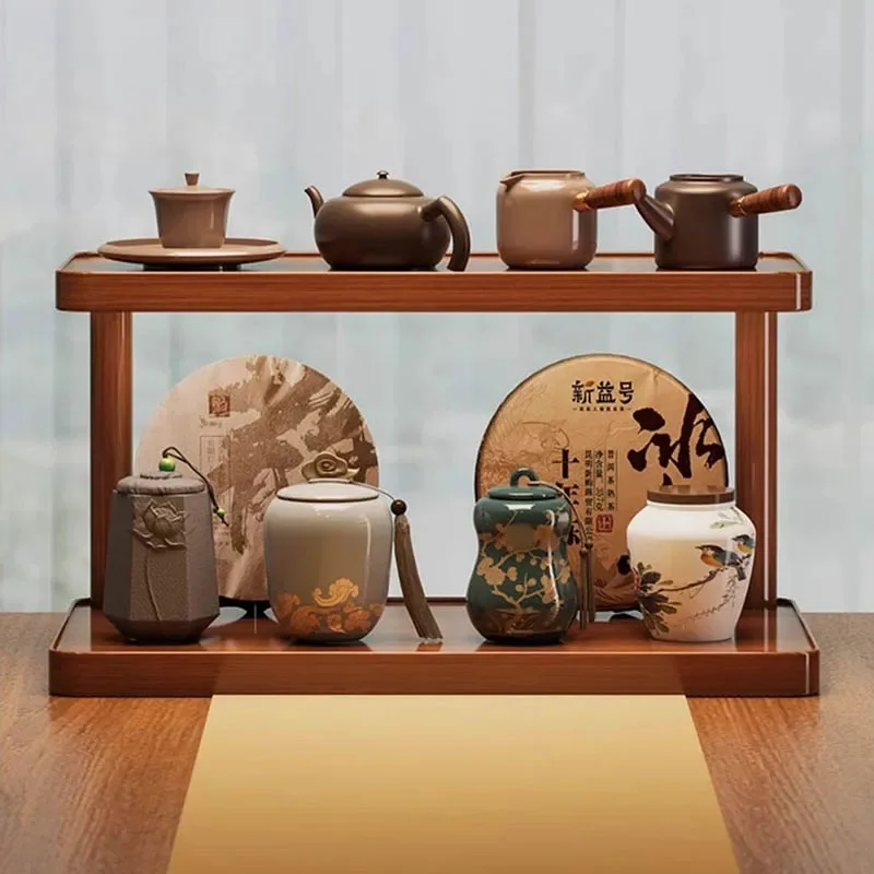 2-Tier Wooden Countertop Storage Shelf, Multilayer Desktop Organizer for Kitchen Tea Room Decor - view 6